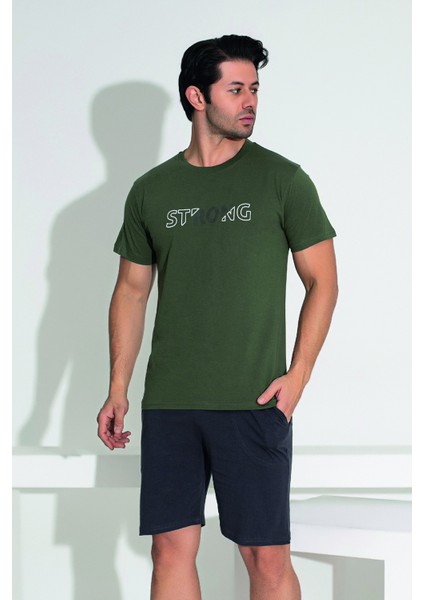 Erkek Şort Tshirt Pijama Takımı 25251 Yeşil