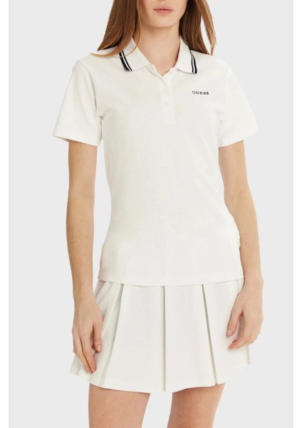Kadın Beyaz Amaryllis Polo Yaka Tişört