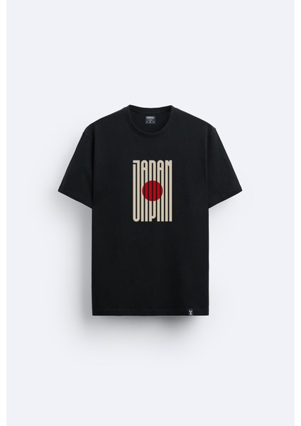 Jopanya Japan Baskılı Bisiklet Yaka Normal Kalıp Siyah Tişört T-Shirt