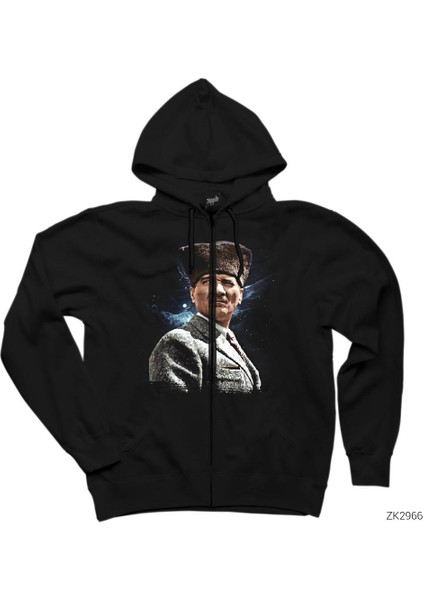 Atatürk Baş Komutan Siyah Fermuarlı Kapşonlu Sweatshirt