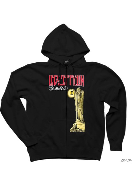 LED Zeppelin Siyah Fermuarlı Kapşonlu Sweatshirt