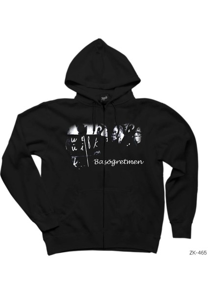 Atatürk Başöğretmen Siyah Fermuarlı Kapşonlu Sweatshirt