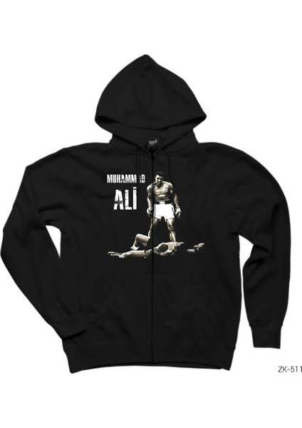 Muhammed Ali Knockout Siyah Fermuarlı Kapşonlu Sweatshirt