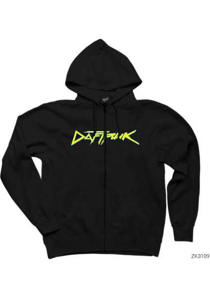 Daft Punk Logo Siyah Fermuarlı Kapşonlu Sweatshirt
