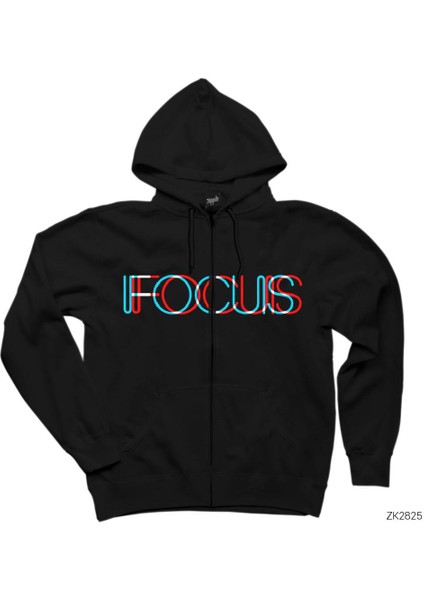 Focus Siyah Fermuarlı Kapşonlu Sweatshirt