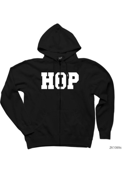 Hip Hop Siyah Fermuarlı Kapşonlu Sweatshirt