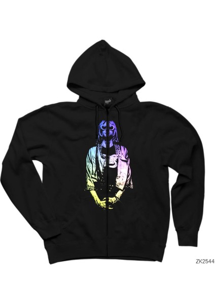 Nirvana Kurt Cobain Colored Siyah Fermuarlı Kapşonlu Sweatshirt