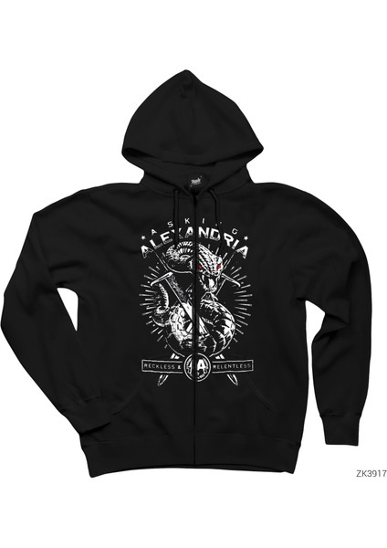 Asking Alexandria Reckless And Relentless Siyah Fermuarlı Kapşonlu Sweatshirt