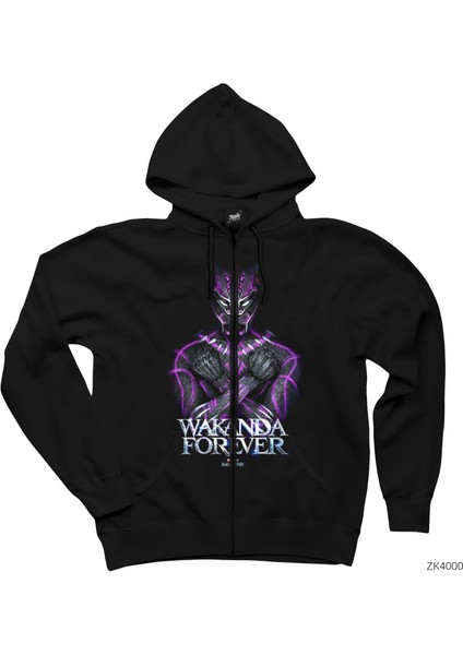 Black Panther Wakanda Forever Power Siyah Fermuarlı Kapşonlu Sweatshirt