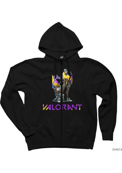 Valorant Killjoy Siyah Fermuarlı Kapşonlu Sweatshirt