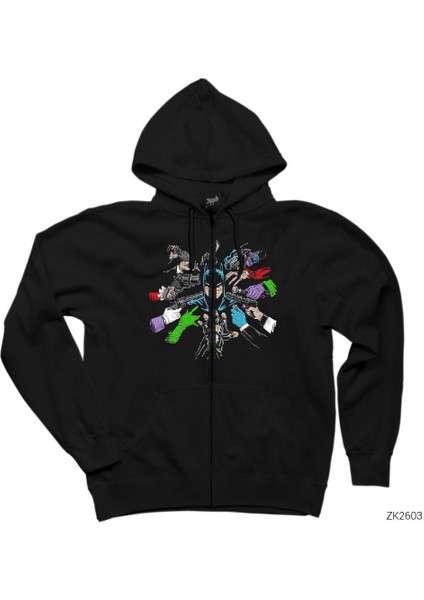 Batman And Enemy Siyah Fermuarlı Kapşonlu Sweatshirt