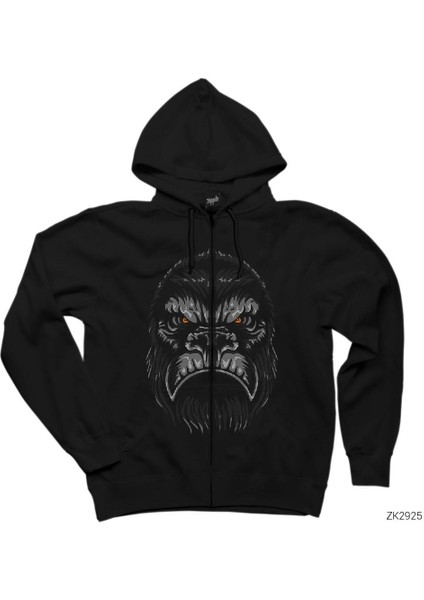 Gorilla Face Siyah Fermuarlı Kapşonlu Sweatshirt