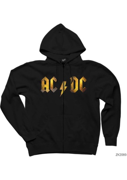 Ac Dc Sun Siyah Fermuarlı Kapşonlu Sweatshirt