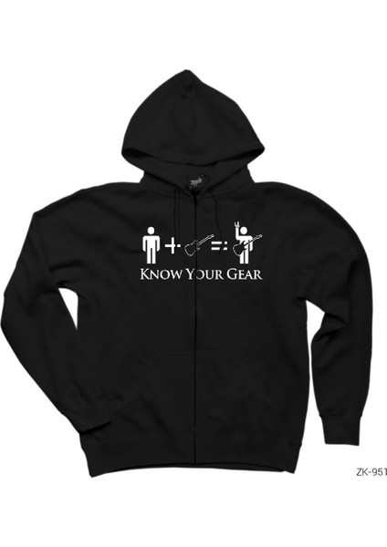 Guitar Know Your Gear Siyah Fermuarlı Kapşonlu Sweatshirt
