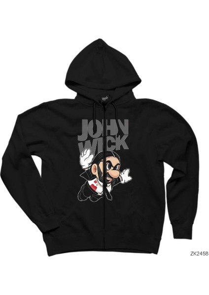 John Wick Fly Siyah Fermuarlı Kapşonlu Sweatshirt