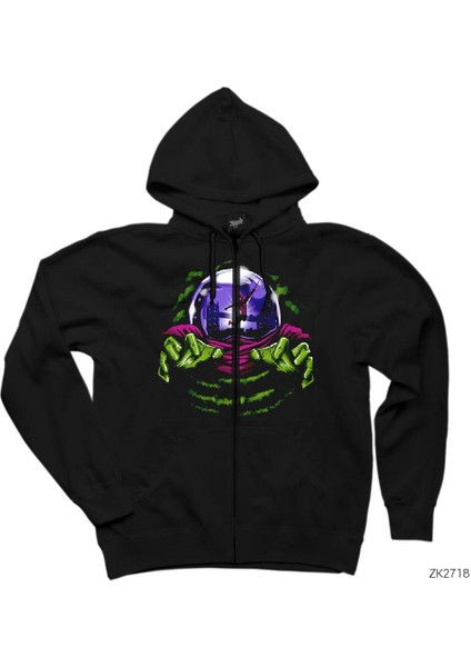 Mysterio And Spiderman Siyah Fermuarlı Kapşonlu Sweatshirt