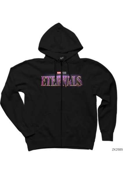 Eternals Logo Siyah Fermuarlı Kapşonlu Sweatshirt