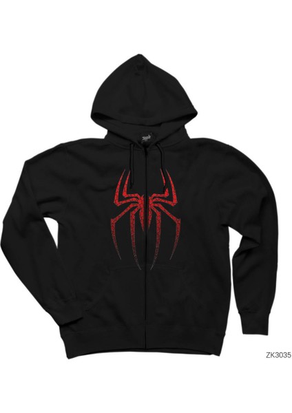Spiderman Suit Siyah Fermuarlı Kapşonlu Sweatshirt