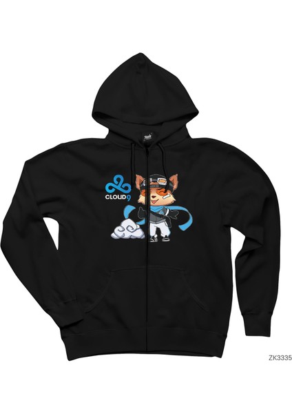 Cloud9 Teemo Siyah Fermuarlı Kapşonlu Sweatshirt