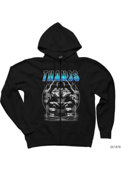 Avengers Thanos Commander Siyah Fermuarlı Kapşonlu Sweatshirt