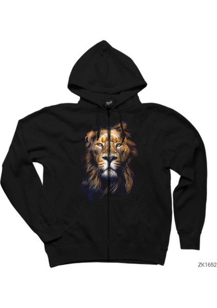 Aslan Kral Siyah Fermuarlı Kapşonlu Sweatshirt