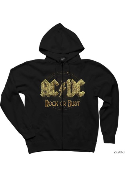 Ac Dc Rock Or Bust Siyah Fermuarlı Kapşonlu Sweatshirt