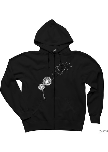 Seed Blowing In Wind Siyah Fermuarlı Kapşonlu Sweatshirt