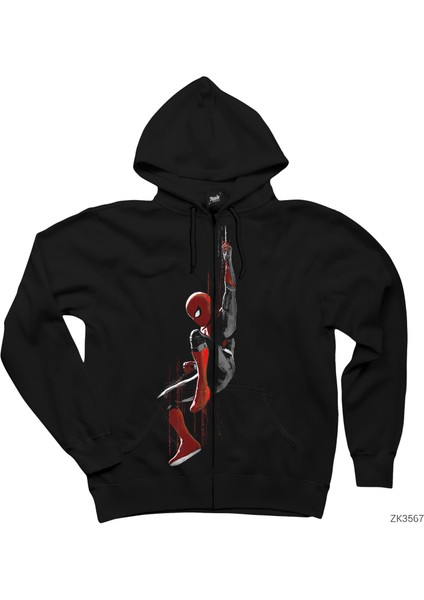 Spiderman Splash Siyah Fermuarlı Kapşonlu Sweatshirt