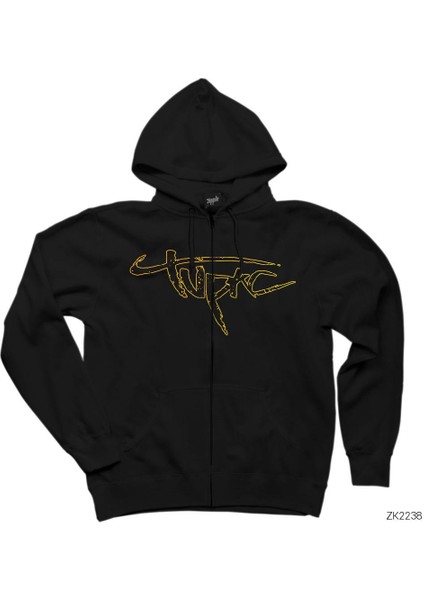 Tupac Shakur Logo 3 Siyah Fermuarlı Kapşonlu Sweatshirt