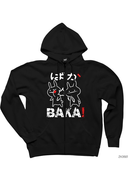 Baka Siyah Fermuarlı Kapşonlu Sweatshirt