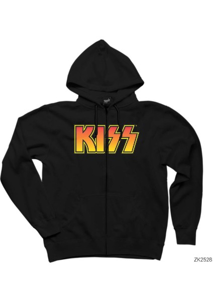 Kiss Colored Siyah Fermuarlı Kapşonlu Sweatshirt