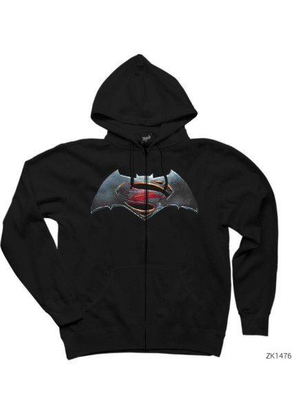 Superman V Batman Logo Siyah Fermuarlı Kapşonlu Sweatshirt
