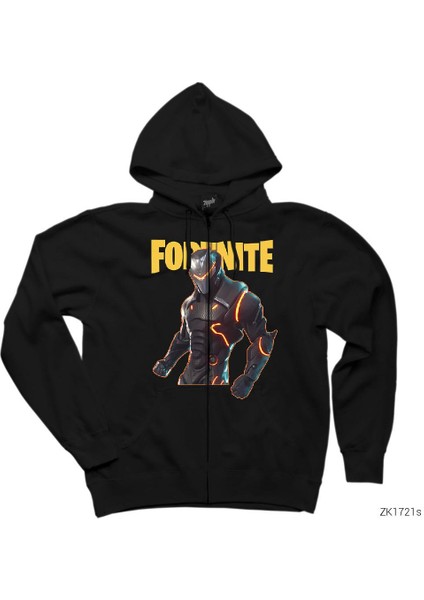 Fortnite Omega Skin Siyah Fermuarlı Kapşonlu Sweatshirt