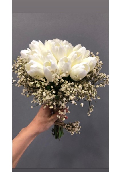 Krem Cipsolu ve Islak Laleli Gelin Buketi Takım fiyatları