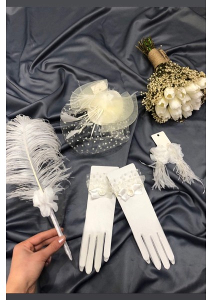 Krem Cipsolu ve Islak Laleli Gelin Buketi Takım