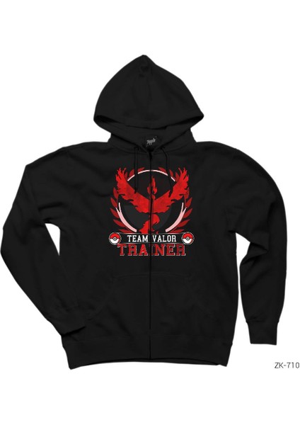 Pokemon Team Valor Trainer Siyah Fermuarlı Kapşonlu Sweatshirt