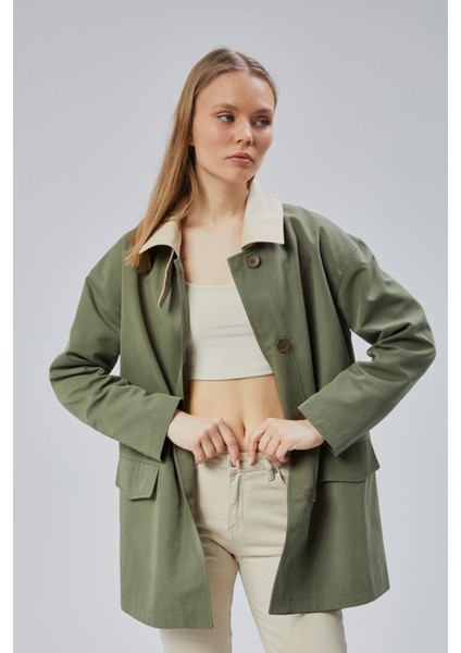 Haki Oversize Casual Midi Trençkot