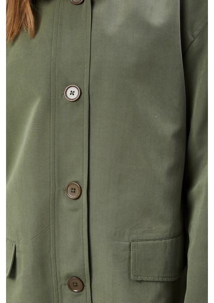 Haki Oversize Casual Midi Trençkot