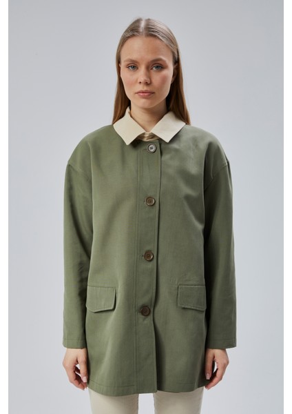 Haki Oversize Casual Midi Trençkot