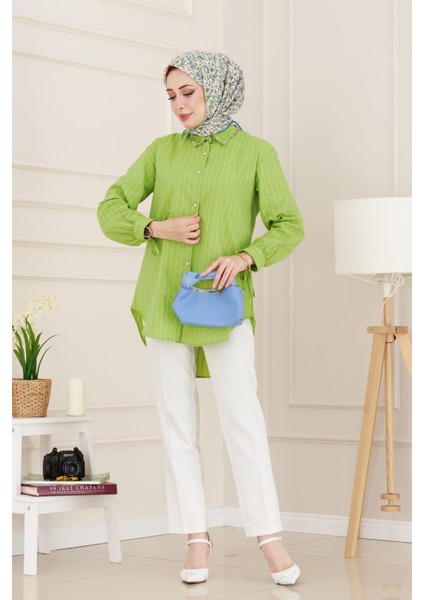 Taş Detaylı Hilal Tunik-Fıstık Yeşili