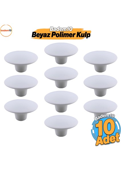 Bohem Beyaz Geniş Mantar Kulp Düğme 10 Adet Mobilya Dolabı Çekmece Mutfak Dolap Kulpu Kulbu Plastik
