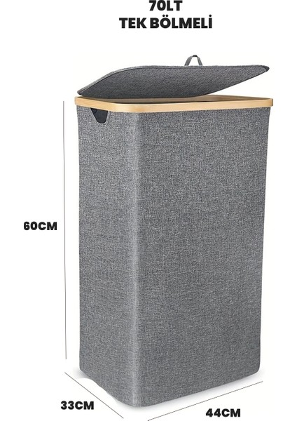 70 Lt Tek Bölmeli Bambu Kumaş Kirli Çamaşır Sepeti Joseph Model - Kapaklı - Yıkanabilir File Torba fiyatları