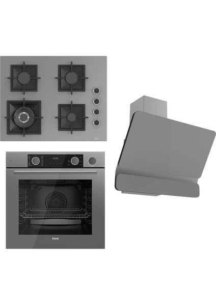 Flameart Sc Serisi Gri Set (SC408-WFA + XE64CPR +D082 ) - 65 Cm'lik Kare Döküm Izgara-Wok