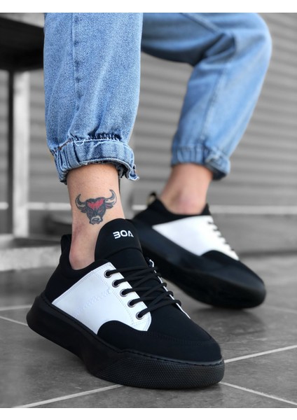 Ba0163 Bağcıklı Erkek Yüksek Taban Siyah Kırmızı Spor Ayakkabı