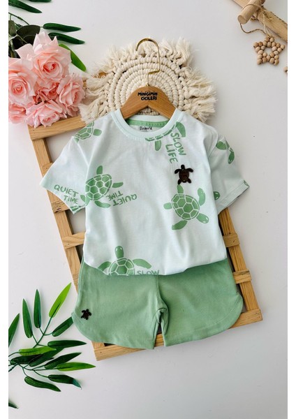 Karetta Karetta Erkek Çocuk Pamuklu şortlu takım - Yeşil