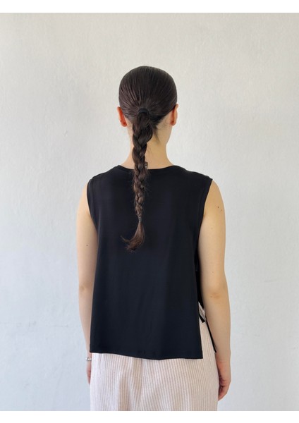 Yanları Bağcıklı Yoga Üst Kadın Siyah