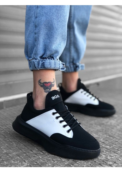 Ba0163 Bağcıklı Erkek Yüksek Taban Siyah Kırmızı Spor Ayakkabı modelleri