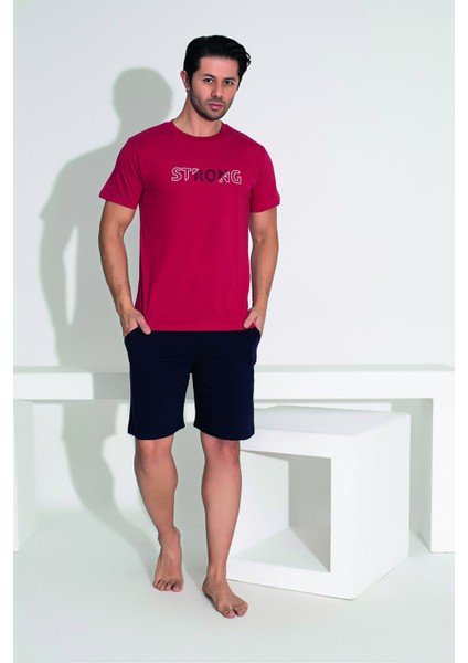 Erkek Şort Tshirt Pijama Takımı 25251 Kırmızı