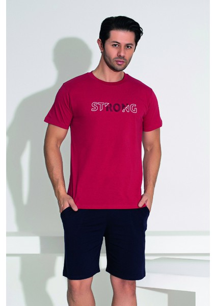 Erkek Şort Tshirt Pijama Takımı 25251 Kırmızı
