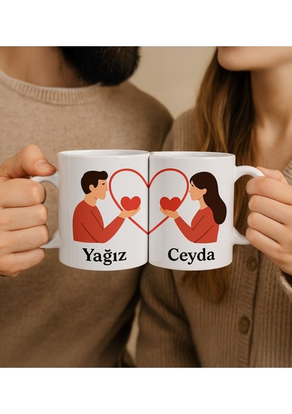 Kişiye Özel Isimli Kalp Sevgili Tasarımlı Beyaz Kupa Bardak -1, Sevgiliye Hediye, Eşe Hediye